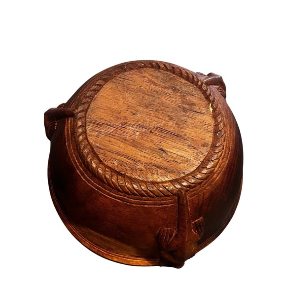 Antique Hand Carved Wooden Bowl Lizards Geckos Incised New Guinea Attributed 11” - Picture 5 of 13